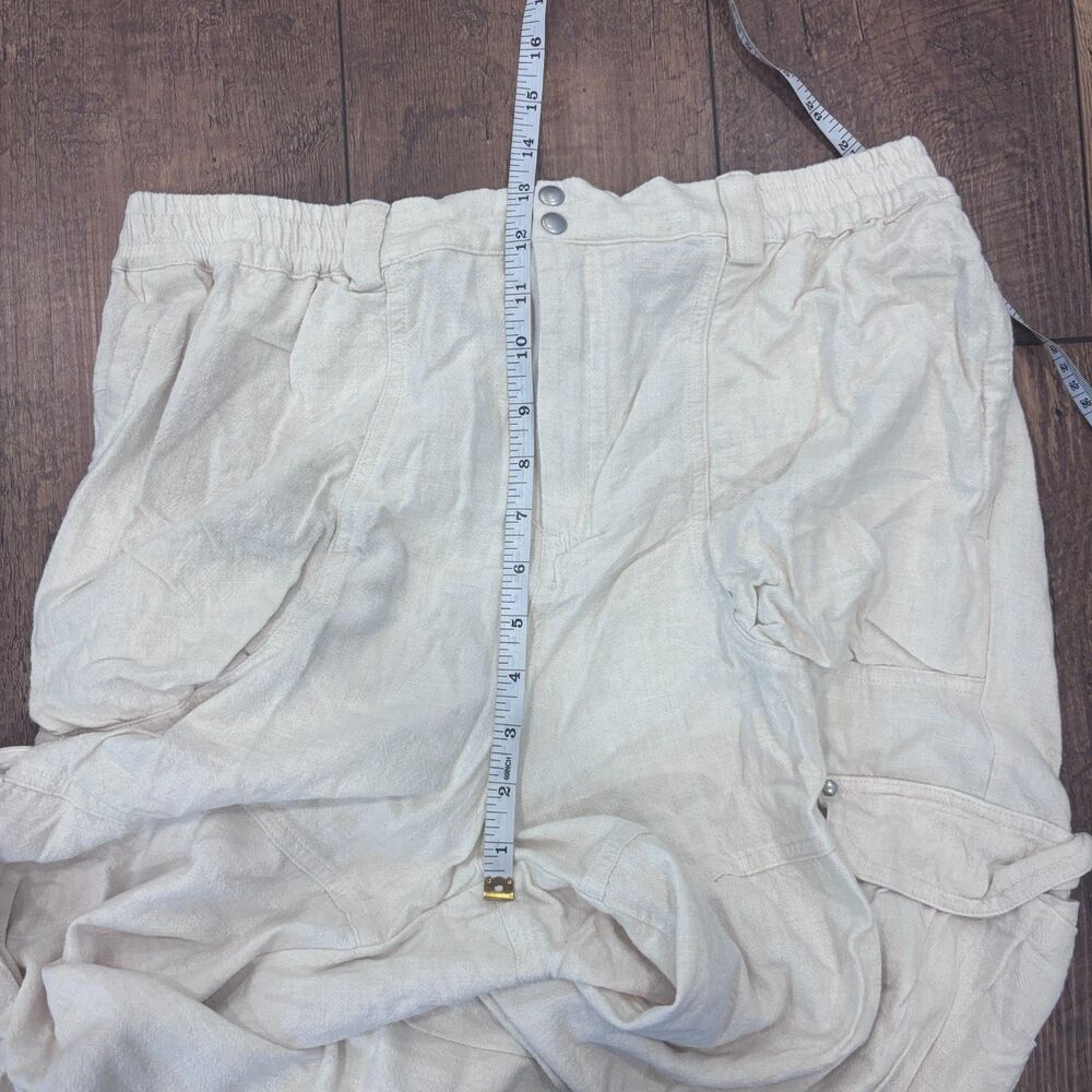 Anthropologie Ivory Cargo Pants Linen Blend Jogger Convertible Cinch Cream Sz M - Picture 7 of 9